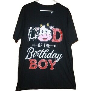 Men's Size XL Black SS T-Shirt Dad of the Birthday Boy Graphics Cow Atleisure